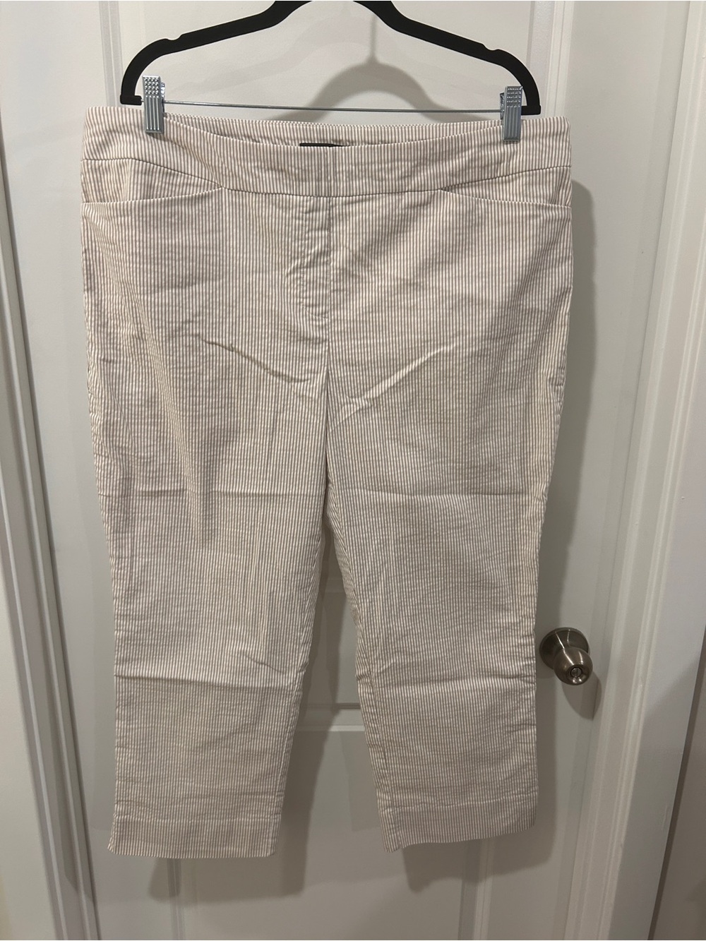 Hilary Radley Cream and White Striped Cropped Pants